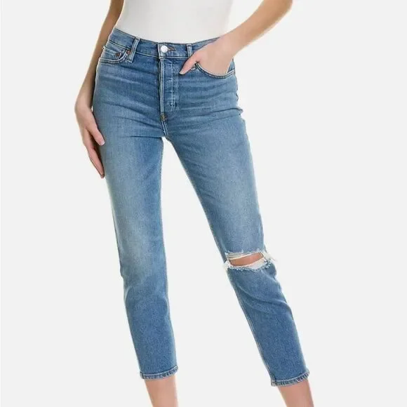 {Re/Done} 90’s High-Rise Ankle Crop Distressed Jeans, NWT sz 28 - Picture 2 of 10